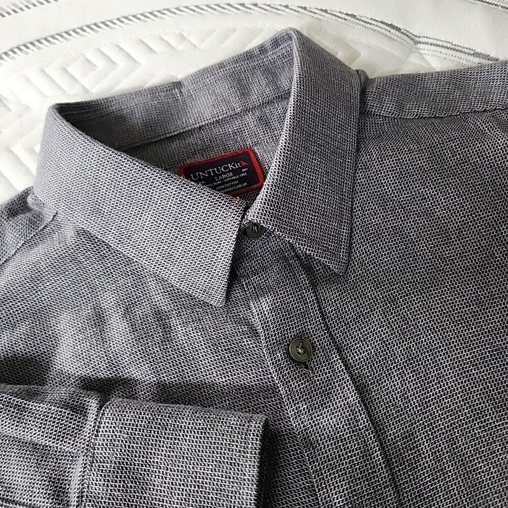 Untuckit Button Up Shirt Mens Size L Tall Gray Veneto WF Slim 100% Cotton
